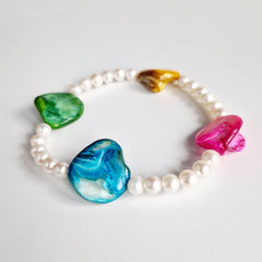 Freshwater Baroque Pearl Bracelet, Colourful Mother of Pearl Beads, Stretch, Gift for Her