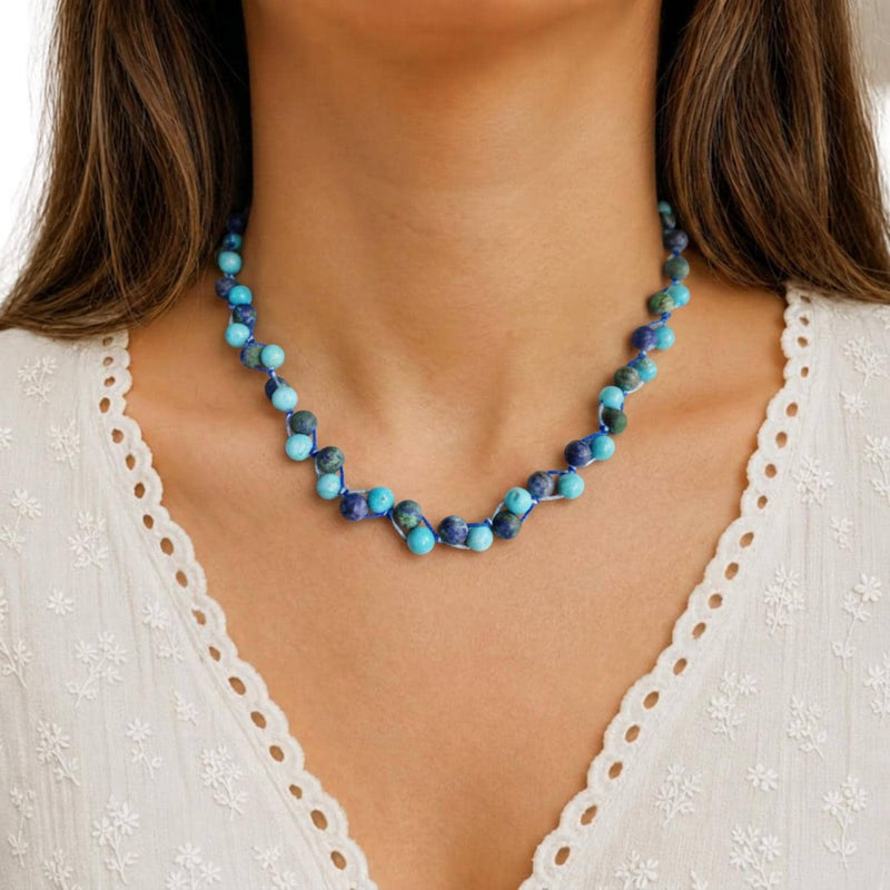 Turquoise Azurite Beaded Necklace, Statement Gemstone Necklace, December Birthstone Jewellery Gift | Etsy Uk Shop