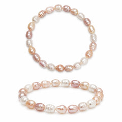 Pink Baroque Pearl Bracelet, Freshwater Pearl Stretch Bracelet, White Rose Pearl Jewellery, Gift for Her