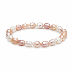 Pink Baroque Pearl Bracelet, Freshwater Pearl Stretch Bracelet, White Rose Pearl Jewellery, Gift for Her