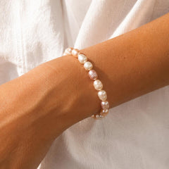 Pink Baroque Pearl Bracelet, Freshwater Pearl Stretch Bracelet, White Rose Pearl Jewellery, Gift for Her