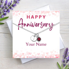 Personalised Name Necklace, Initial & Birthstone Necklace, Custom Sterling Silver Necklace, Anniversary Gift for Wife, Gift for Girlfriend