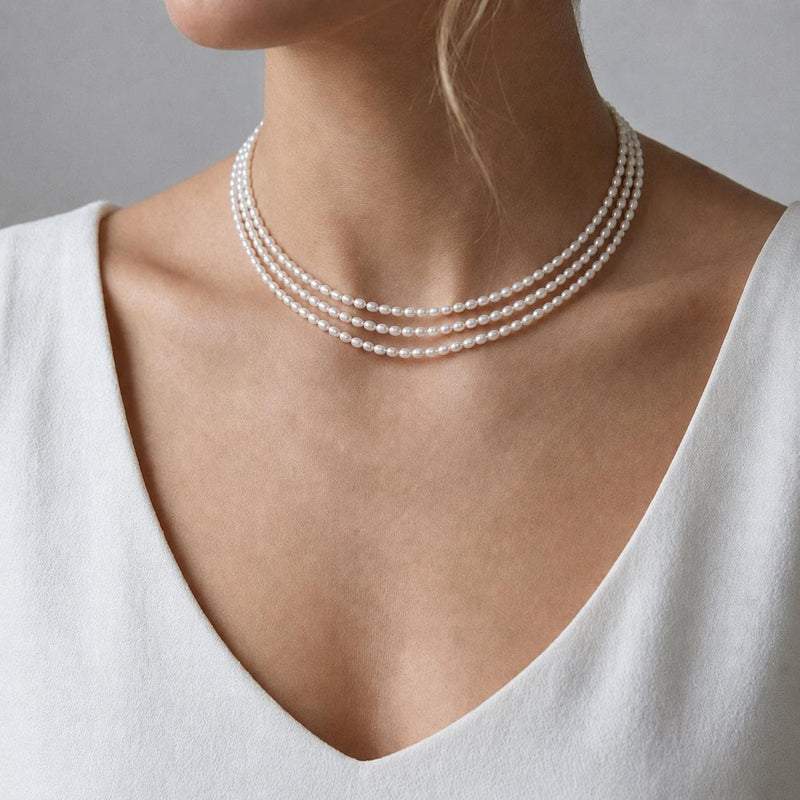 Freshwater Pearl Choker Necklace, Rice Pearl Necklace, White Pearl Necklace, Minimal Bridal Pearl Jewellery