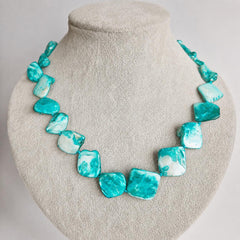 Chunky Turquoise Mother of Pearl Necklace, Unusual Beaded Statement Necklace, Hypoallergenic Jewellery Etsy UK Shop