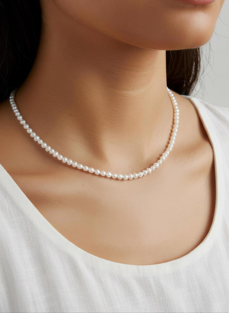Freshwater Pearl Necklace, Bridal Pearl Necklace, White Baroque Pearls, Classic Pearl Choker, Wedding Jewellery