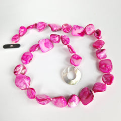 Chunky Pink Mother of Pearl Necklace, Unusual Beaded Statement Necklace, Hypoallergenic Jewellery Etsy UK Shop