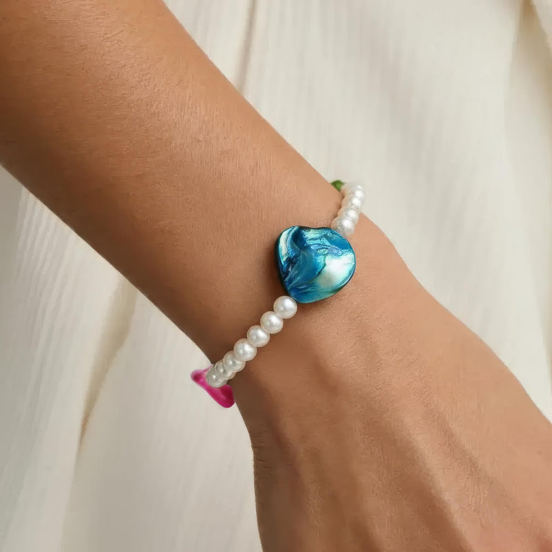 Freshwater Baroque Pearl Bracelet, Colourful Mother of Pearl Beads, Stretch, Gift for Her
