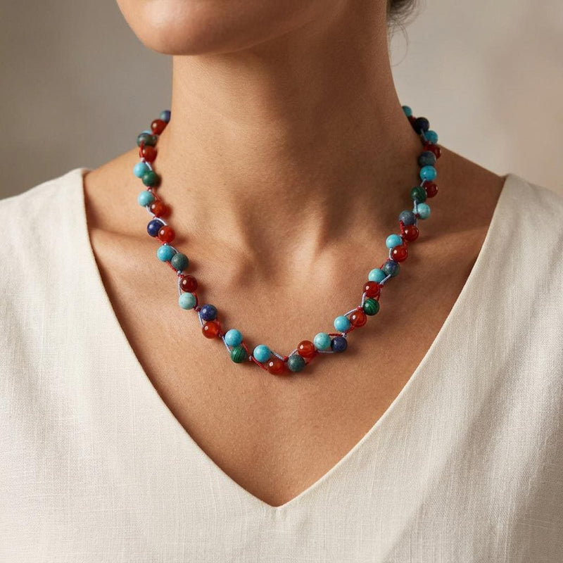 Turquoise Necklace, Agate & Azurite Beaded Necklace, Statement Gemstone Necklace, December Birthstone Jewellery Gift | Etsy Uk Shop