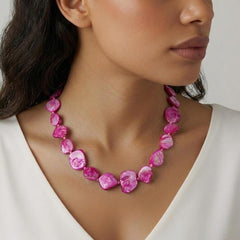 Chunky Pink Mother of Pearl Necklace, Unusual Beaded Statement Necklace, Hypoallergenic Jewellery Etsy UK Shop