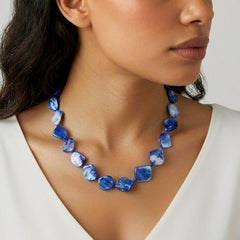 Chunky Blue Mother of Pearl Necklace, Unusual Beaded Statement Necklace, Hypoallergenic Jewellery Etsy UK Shop