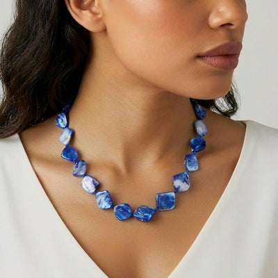 Chunky Blue Mother of Pearl Necklace, Unusual Beaded Statement Necklace, Hypoallergenic Jewellery Etsy UK Shop