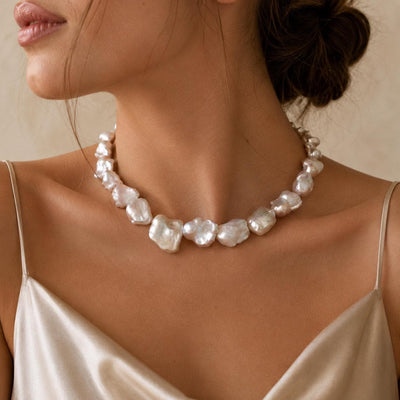 Bridal Baroque Pearls Choker Necklace, Elegant Irregular White Pearl Jewellery for Weddings & Bridesmaids, Statement Bridal Gift