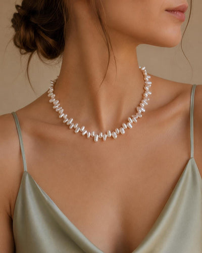 Dainty Baroque Rice Pearls Choker Necklace, Bridal Elegant Irregular White Pearl Jewellery for Weddings & Bridesmaids Gift
