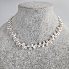 Dainty Baroque Rice Pearls Choker Necklace, Bridal Elegant Irregular White Pearl Jewellery for Weddings & Bridesmaids Gift