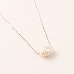 Minimalist Pearl Necklace, Dainty Freshwater on Gold or Sterling Silver Chain