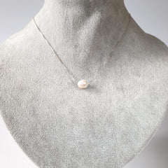 Minimalist Pearl Necklace, Dainty Freshwater on Gold or Sterling Silver Chain