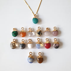 Dainty Gold Necklace with Natural Gemstone Pendant, Minimalist Jewelry