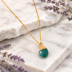 Dainty Gold Necklace with Natural Gemstone Pendant, Minimalist Jewelry