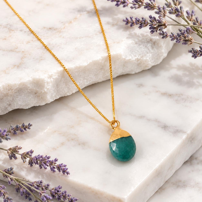 Dainty Gold Necklace with Natural Gemstone Pendant, Minimalist Jewelry