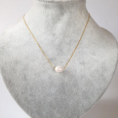 Minimalist Pearl Necklace, Dainty Freshwater on Gold or Sterling Silver Chain