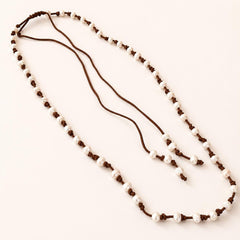 Extra Long Pearls and Leather Lariat Necklace, Baroque Pearl Necklace, Adjustable Boho Leather Jewelry