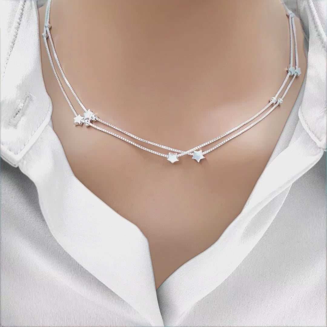 Starlight Personalised 925 Silver Star Necklace Bracelet Set