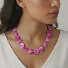 Chunky Pink Mother of Pearl Necklace, Unusual Beaded Statement Necklace, Hypoallergenic Jewellery Etsy UK Shop