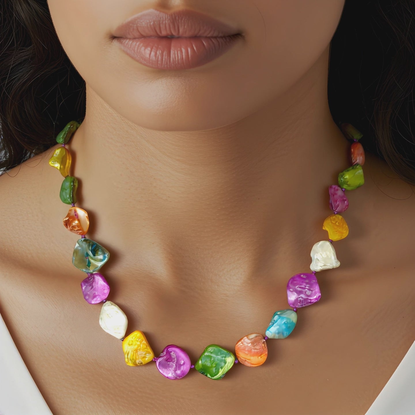 Baroque Mother Of Pearl Beaded Chunky Necklace