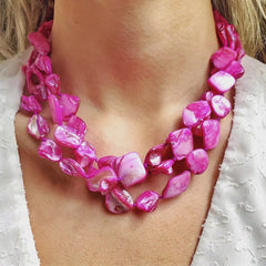 Pink Mother Of Pearl Beaded Chunky Necklace