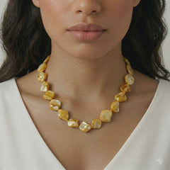 Chunky Sunshine Yellow Gold Mother of Pearl Necklace, Unusual Beaded Statement Necklace, Hypoallergenic Jewellery Etsy UK Shop