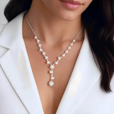 Sparkling Crystal Pearl Silver Wedding Bridal Jewellery Set