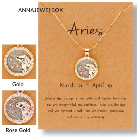 Image of Crystal Horoscope Star Sign Zodiac Necklace Gold - AnnaJewelBox