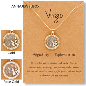 Crystal Horoscope Star Sign Zodiac Necklace Gold - AnnaJewelBox