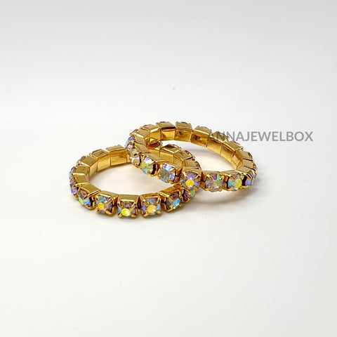 Image of Colour Sparkling Diamante Crystal Elastic Stretch Rings 1 Row - AnnaJewelBox