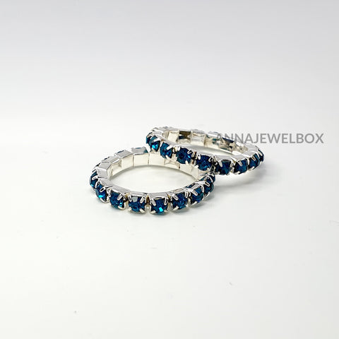 Image of Colour Sparkling Diamante Crystal Elastic Stretch Rings 1 Row - AnnaJewelBox