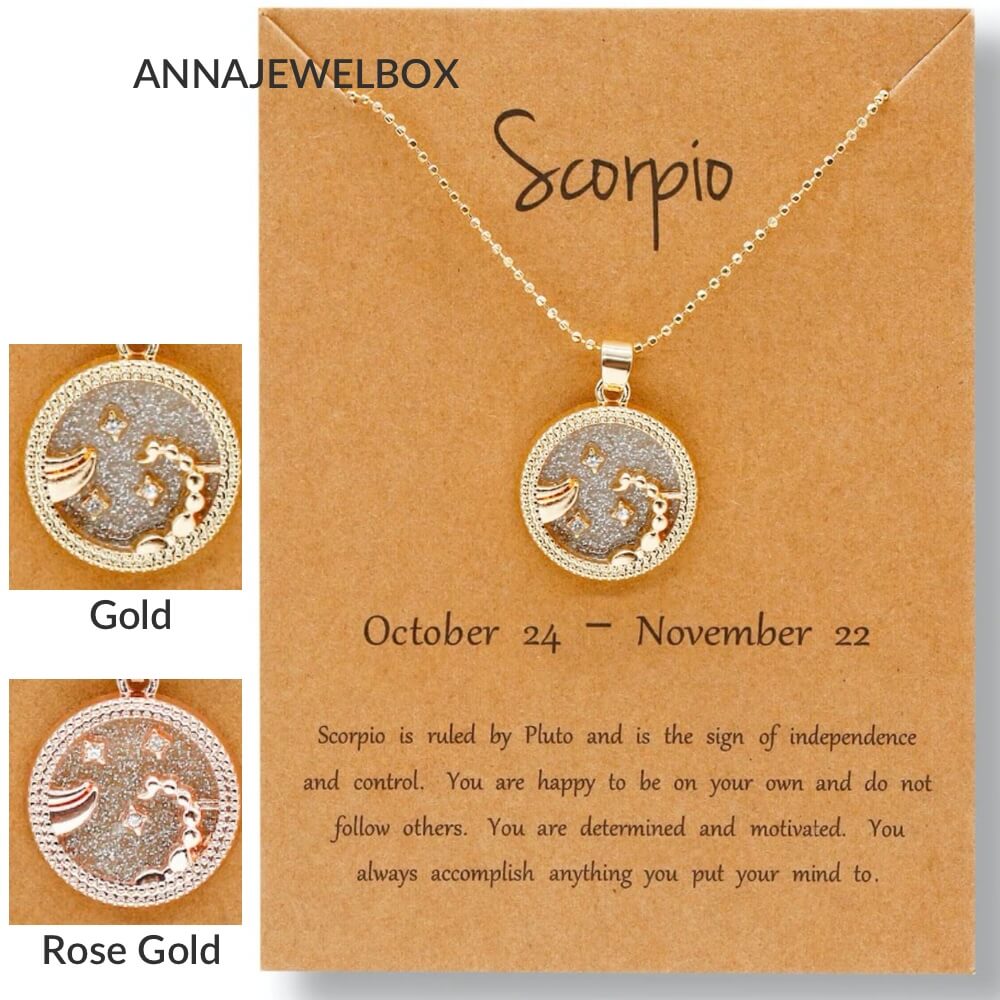 Crystal Horoscope Star Sign Zodiac Necklace Gold - AnnaJewelBox
