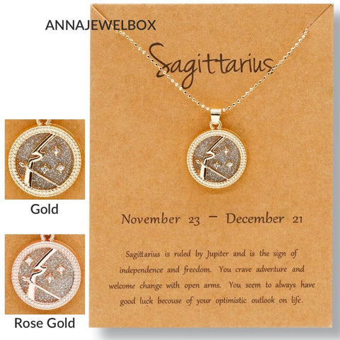 Image of Crystal Horoscope Star Sign Zodiac Necklace Gold - AnnaJewelBox