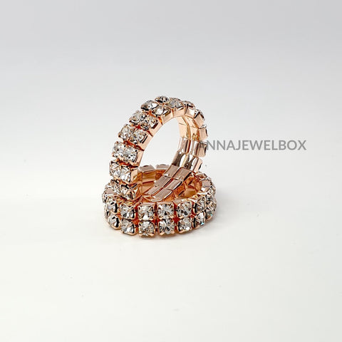 Colour Sparkling Diamante Crystal Elastic Stretch Rings 2 Rows - AnnaJewelBox