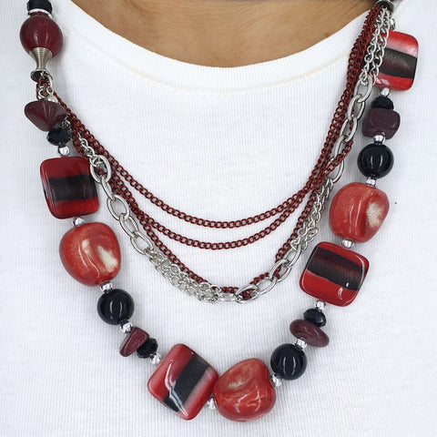 Image of Love Red Ceramic Multi Layered Necklace - AnnaJewelBox