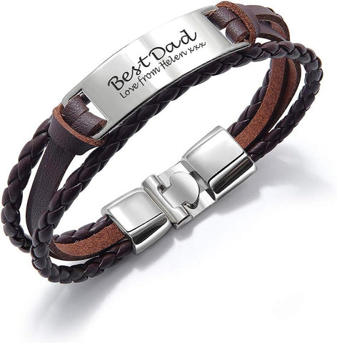 Image of Custom Engraved Leather Bracelet - Perfect Gift for Him
