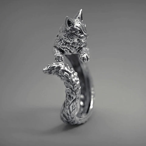 Image of Antiquated Silver Cat Ring - AnnaJewelBox