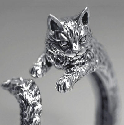 Antiquated Silver Cat Ring - AnnaJewelBox