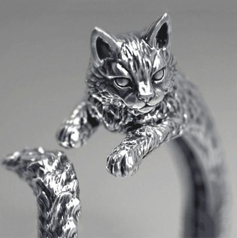 Image of Antiquated Silver Cat Ring - AnnaJewelBox