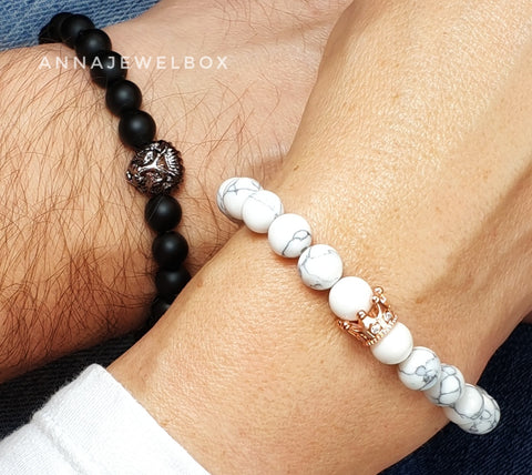 Image of Queen and Lion King Matching Couple Bracelets - AnnaJewelBox