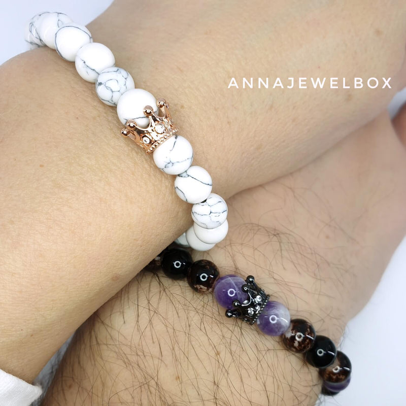 Queen and King Purple Distance Matching Couple Bracelets - AnnaJewelBox