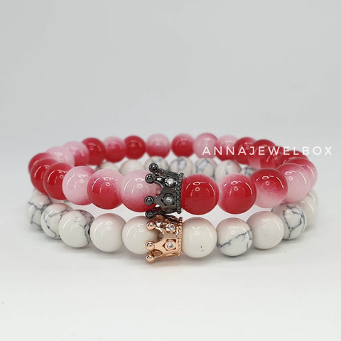 Queen and King Red Distance Matching Couple Bracelets - AnnaJewelBox