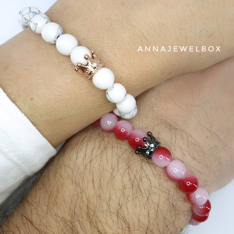 Image of Queen and King Red Distance Matching Couple Bracelets - AnnaJewelBox