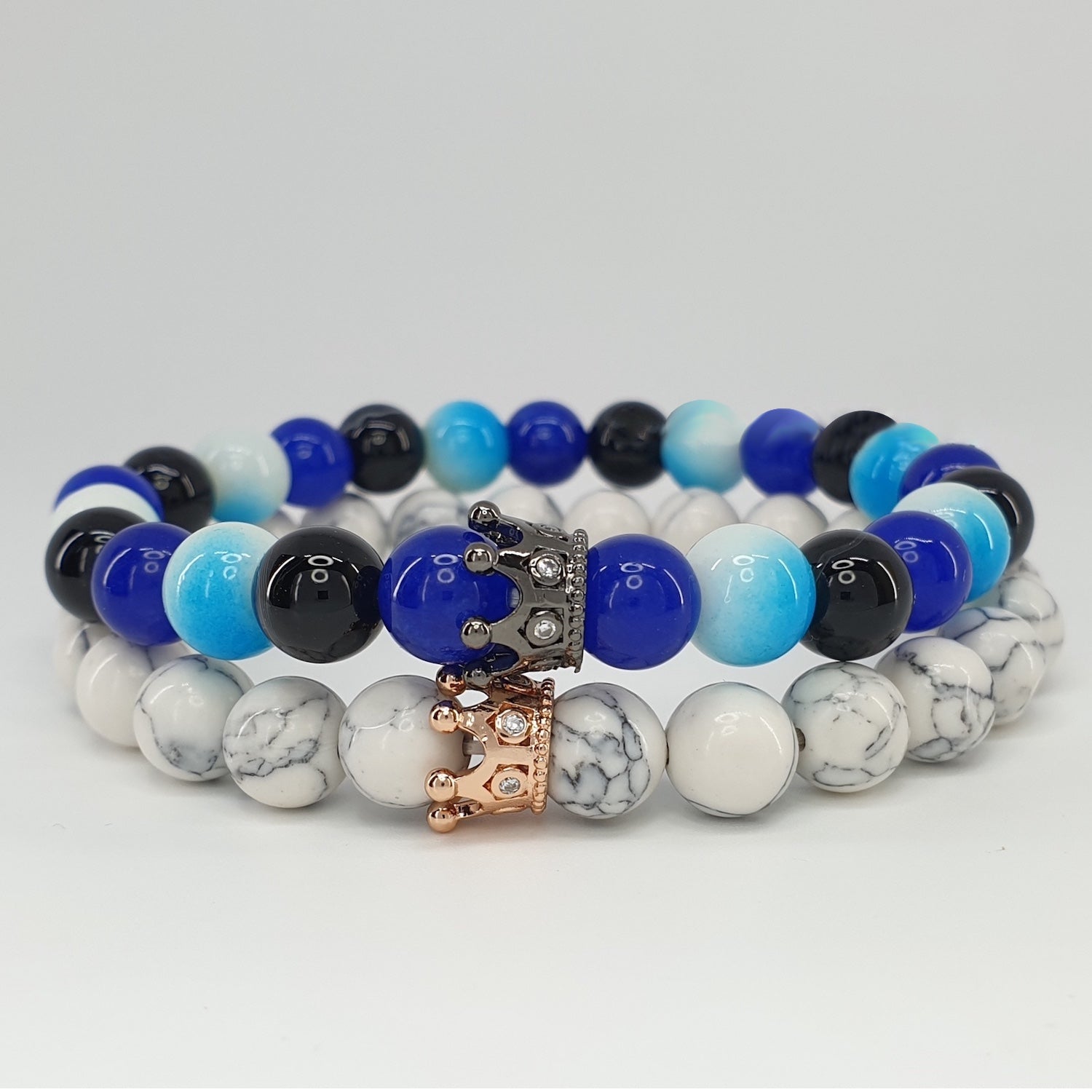 Queen and King Blue Distance Matching Couple Bracelets