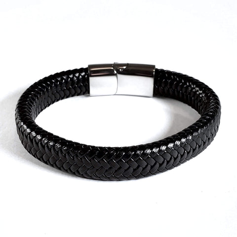 Image of Black Braided Leather Bracelet Gift For Him Personalised Card