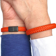 Orange Braided Leather Bracelet Gift For Him Personalised Card